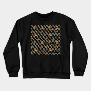 Exotic tropical Strelitzia flower on striped zigzag black and white background Crewneck Sweatshirt